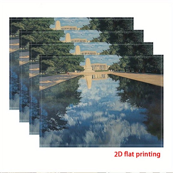 2D flat printing, 4pcs Placemat, Tranquil Reflections: A Peaceful Day at the Memorial, Suitable for dinners and home decorations, holidays