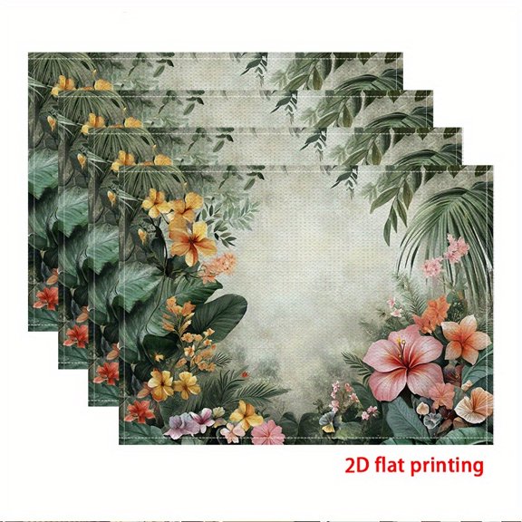 2D flat printing, 4pcs Placemat, Vibrant Tropical Garden, Kitchen Holiday Party and Home Decor Placemats , 2D Flat, Party Table Setting, Festive Dining Setup, Stylish Tableware