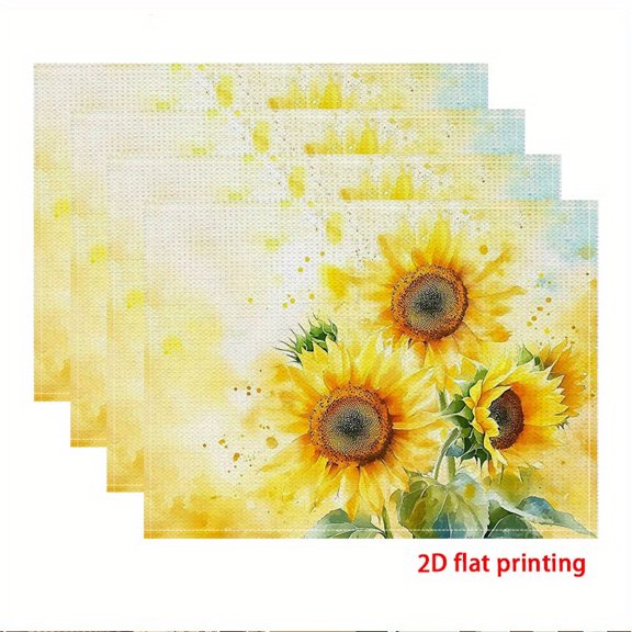 2D flat printing, 4pcs Placemat, Watercolor splendor of sunflowers, Perfect choice for holiday dining and kitchen decor, Holiday Table Setting, Seasonal Home Decor, Floral Placemat