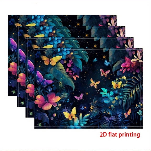 2D flat printing,4pcs Placemats, Enchanting Night Garden Firefly Dance Theme placemats,for Dining Table, Kitchen, Party, Indoor, Holiday, Dinner Parties And Home Decor (Table Mats) 12X18 Inch