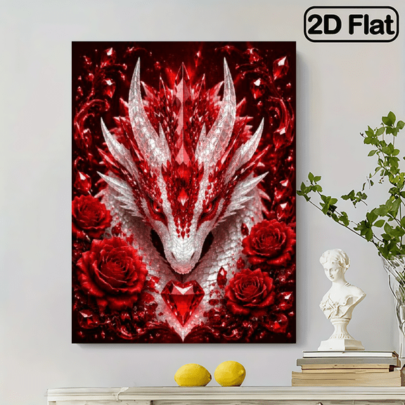 2D flat, red crystal white dragon 500-piece vertical paper jigsaw puzzle, suitable for family entertainment, Halloween, Thanksgiving, Christmas, size 15*20.5 inches