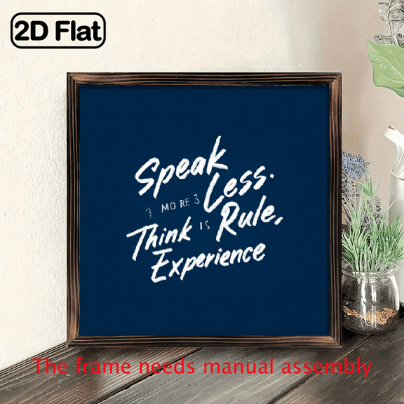 2D flat rural farmhouse wooden wall signs speak less, think more -8x8 inch deep blue decorative plaque, retro inspired home decoration mural, Father's Day, Mother's Day