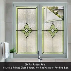2D flat surface, 1 piece of window sticker, 2D flat surface green geometric flower pattern PVC electrostatic adsorption window film, fresh and simple style home decoration window film decals for livi