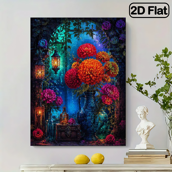 2D flat surface, 500-piece vertical paper puzzle of window sill vase flowers, home entertainment, Halloween, Thanksgiving, Christmas, size 15*20.5 inches