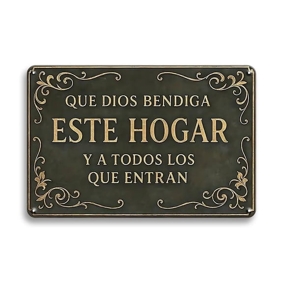 2D flat, wall decoration poster, Spanish "God Bless This Home" themed iron mural, suitable for home prayer room, bedroom, study, living room, dining room, ideal gift for friends, size 7.8x11.8 inches