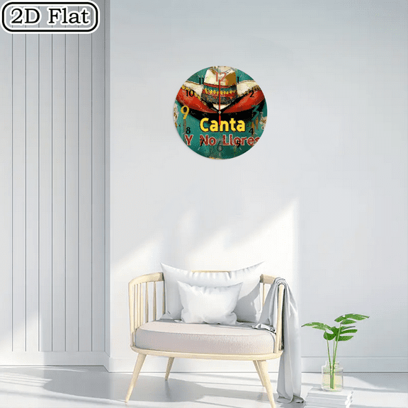 2D flat wooden wall clock, Spanish decoration, silent clock, living room bedroom, room decoration, office decoration, Christmas, New Year, Valentine's Day decoration 10 * 10 inches, easy to hang