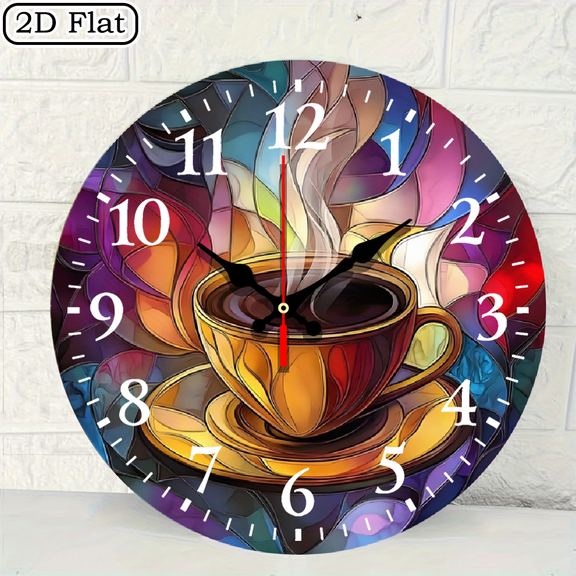 2D flat wooden wall clock, coffee wall clock, silent clock, living room bedroom, room decoration, office, Christmas, New Year, Valentine's Day decoration 10 * 10 inches, easy to hang