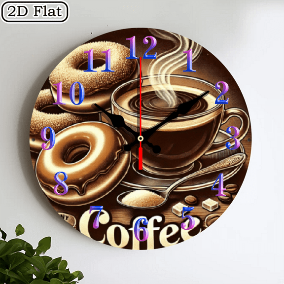 2D flat wooden wall clock, coffee wall clock, silent clock, living room bedroom, room decoration, office, Christmas, New Year, Valentine's Day decoration 10 * 10 inches, easy to hang