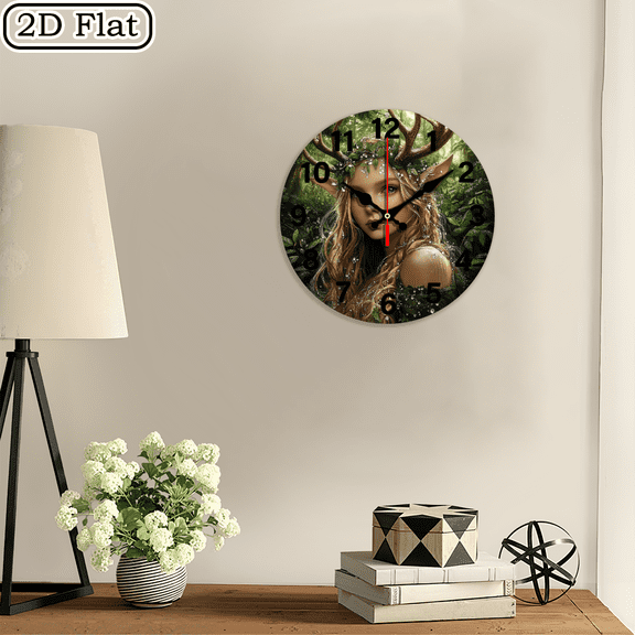 2D flat wooden wall clock, elf princess wall clock, silent clock, living room bedroom, room decoration, office, Christmas, New Year, Valentine's Day decoration 10 * 10 inches, easy to hang