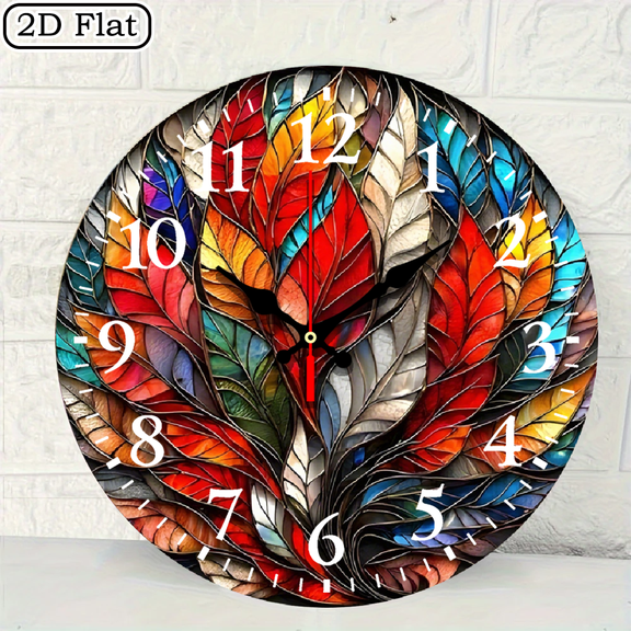 2D flat wooden wall clock, feather totem wall clock, silent clock, living room bedroom, room decoration, office, Christmas, New Year, Valentine's Day decoration 10 * 10 inches, easy to hang