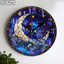2D flat wooden wall clock, moon wall clock, silent clock, living room bedroom, room decoration, office decoration, Christmas, New Year, Valentine's Day decoration 10 * 10 inches