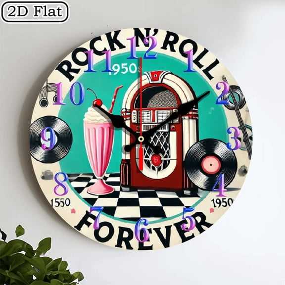 2D flat wooden wall clock, rock style wall clock, silent clock, living room bedroom, room decoration, office decoration, Christmas, New Year, Valentine's Day decoration 10 * 10 inches