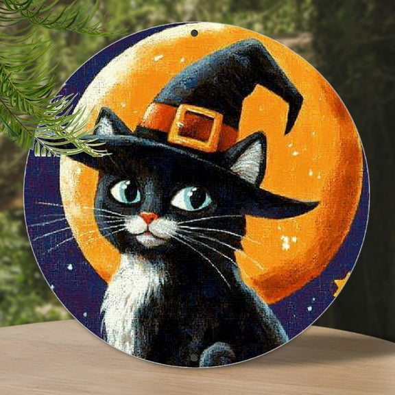 [2D floor plan] Room decorated with Halloween Black Cat sign, 8X8 inch, rustic garden decor, outdoor and indoor accents suitable for all seasons, durable metal yard signs, ideal for homes, garages