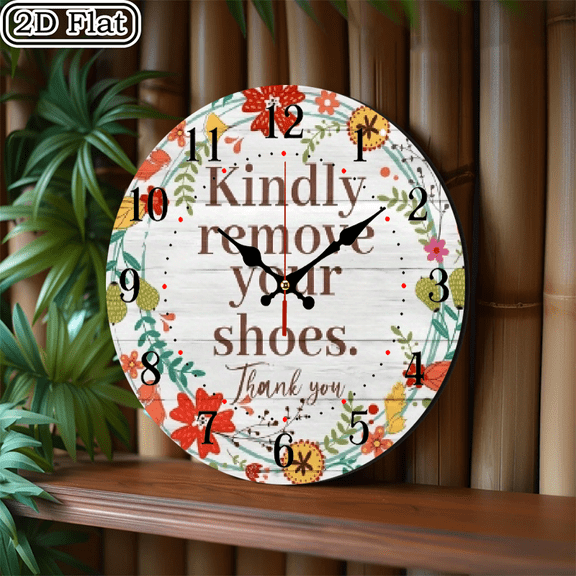 2D graphic design: 1 wooden clock with shoes off, suitable for courtyard, shopping mall, garage, coffee shop, home, best gift, friend room decoration Halloween 10 * 10 inches