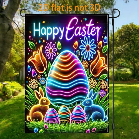2D plane, 1 2D plane Easter neon Easter egg rabbit theme flag courtyard, vertical double-sided garden decoration of the flag, Easter neon garden flag, indoor and outdoor decoration for Easter celebra