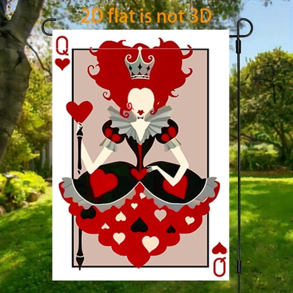 2D plane, 1 2D plane Queen of Spades poker theme flag courtyard, vertical double-sided garden decoration of the flag, Queen of Spades Alice theme garden flag, indoor and outdoor decoration in a fanta