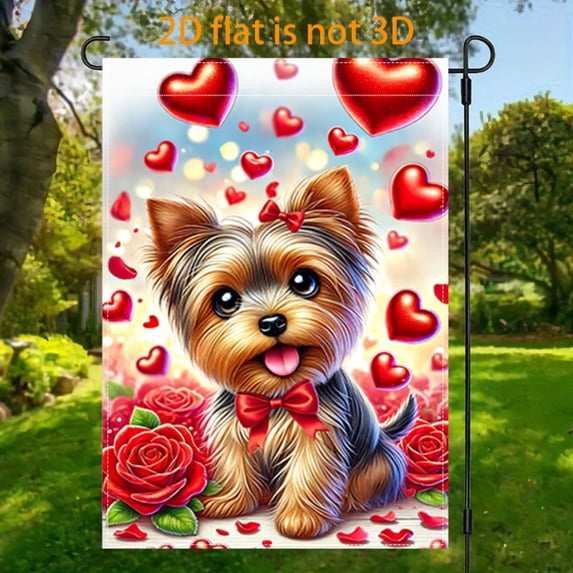 2D plane, 1 2D plane Yorkshire Heart rose theme flag courtyard, vertical double-sided garden decoration of the flag, Yorkshire heart garden flag, indoor and outdoor decoration Valentine's Day garden