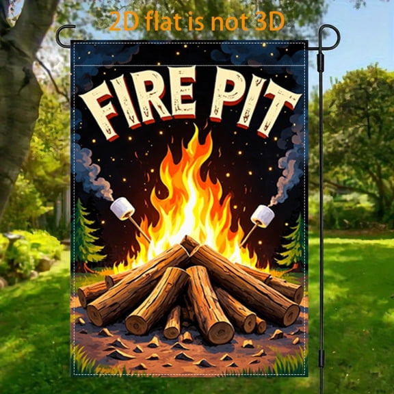 2D plane, 1 2D plane campfire camping theme courtyard garden flag, vertical double-sided garden decoration of the flag, campfire marshmallow theme garden flag, indoor and outdoor camping scene decora