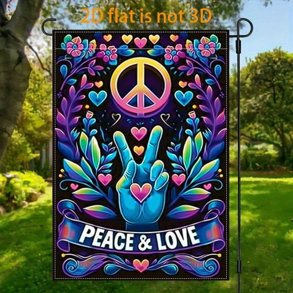 2D plane, 1 2D plane peace and love gesture-themed flag courtyard, vertical double-sided garden decoration of the flag, peace and love garden flag, indoor and outdoor decoration trend theme 12x18 inc