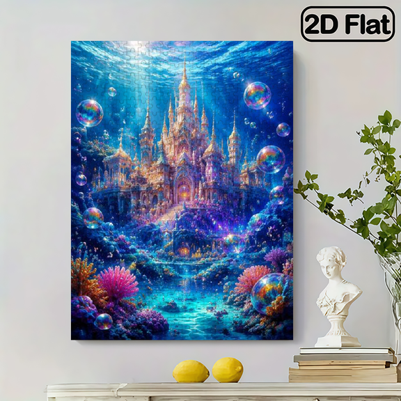 2D plane, 500-piece vertical paper puzzle of the underwater palace, family entertainment, Halloween, Thanksgiving, Christmas, size 15*20.5 inches