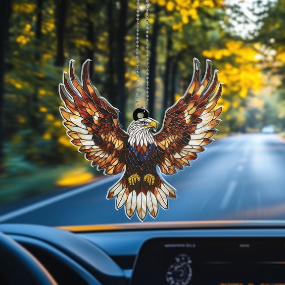 2D soaring eagle ornament - stunning acrylic hanging decoration featuring a majestic bald eagle in flight, perfect for car, home, or office, a bold and patriotic gift for bird lovers