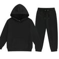 thumbnail image 1 of 2DXuixsh 2Pcs Kids Sweatshirt Pants Set Solid Color Long Sleeve Hoodie Tops Sweatsuits Comfortable Warm Boys Clothes Sweater Pants Fashion Winter Outfits Set Black Size 130, 1 of 2