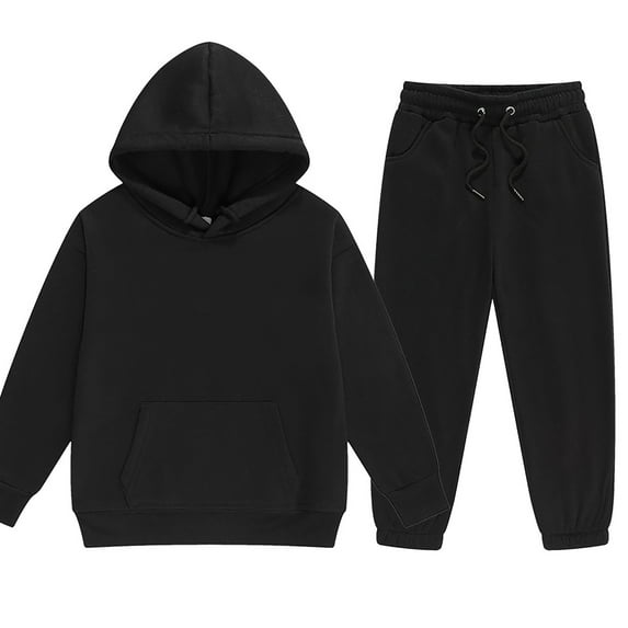 2DXuixsh 2Pcs Kids Sweatshirt Pants Set Solid Color Long Sleeve Hoodie Tops Sweatsuits Comfortable Warm Boys Clothes Sweater Pants Fashion Winter Outfits Set Black Size 130