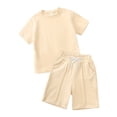 thumbnail image 1 of 2DXuixsh 2Pcs Toddler Outfits Girl Summer Cotton Shirt Short Sets Comfortable Soft Breathable Short Sleeved Sweatshirt Pants Solid Color Boys Outfits Beige Size 3, 1 of 4