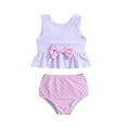 thumbnail image 1 of 2DXuixsh 2pc Girl Bathing Suit Size 12 Summer Toddler Girls Striped Printed Bowknot Two Piece Swimwear Swimsuit Bikini 4T Girls Tops Purple 4Y, 1 of 10