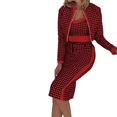 thumbnail image 1 of 2DXuixsh 3 Pcs Women's Fashion Set Leisure Slim Fit Plaid Printed Long Sleeve Coat Tank Top Short Skirt Three Piece Set Work Suit Red Size S, 1 of 4
