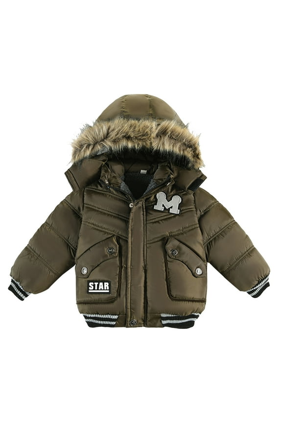 5T Boys Winter Coat Children Winter Boy Jacket Coat Hooded Coat Fashion Kids Warm Clothes Jacket Boys Coat&Jacket Coats for 18 Month Old Boy Polyester Green 100