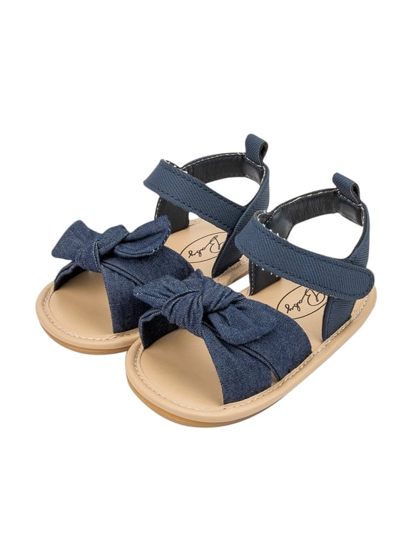 Babies Shoes Size 5 Girls Open Toe Bowknot Shoes First Walkers Shoes Summer Toddler Flat Sandals Baby Walking Slipper Shoes Canvas Dark Blue 11