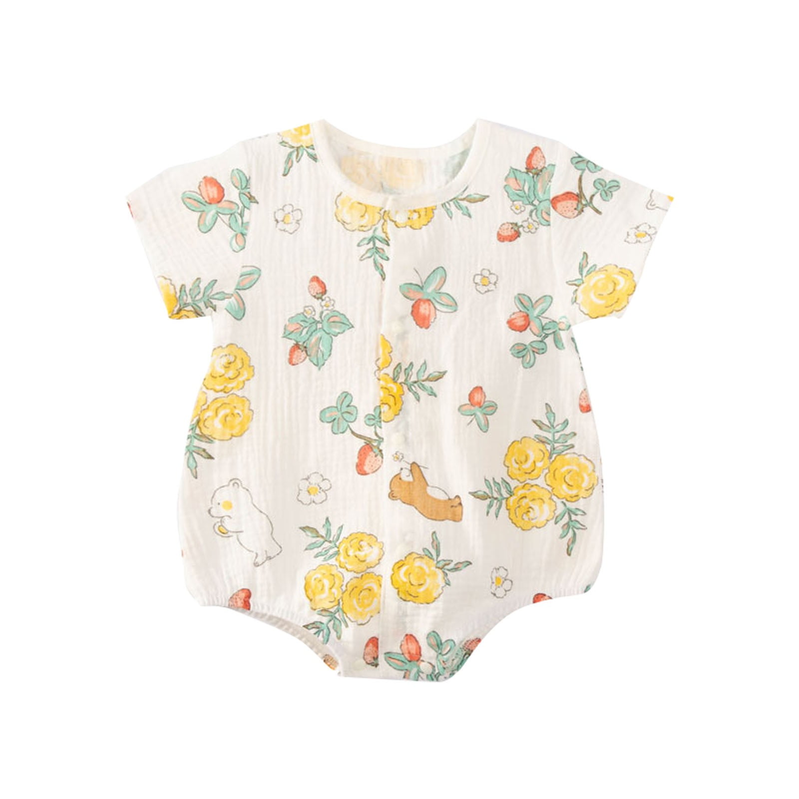 2DXuixsh Baby Clothes Baby Boy Girl Floral Short Sleeve Romper Bodysuit
