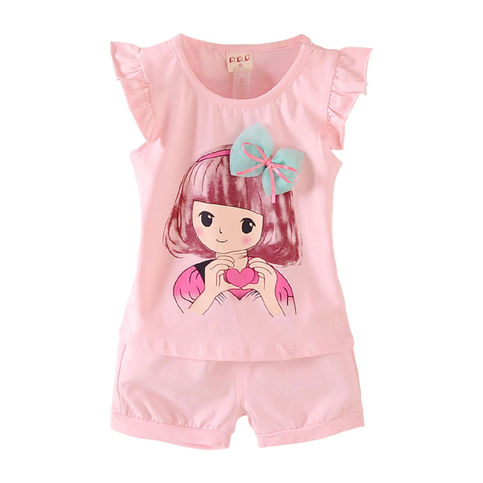 Cute Baby Girl Pink Top with Denim Shorts Set