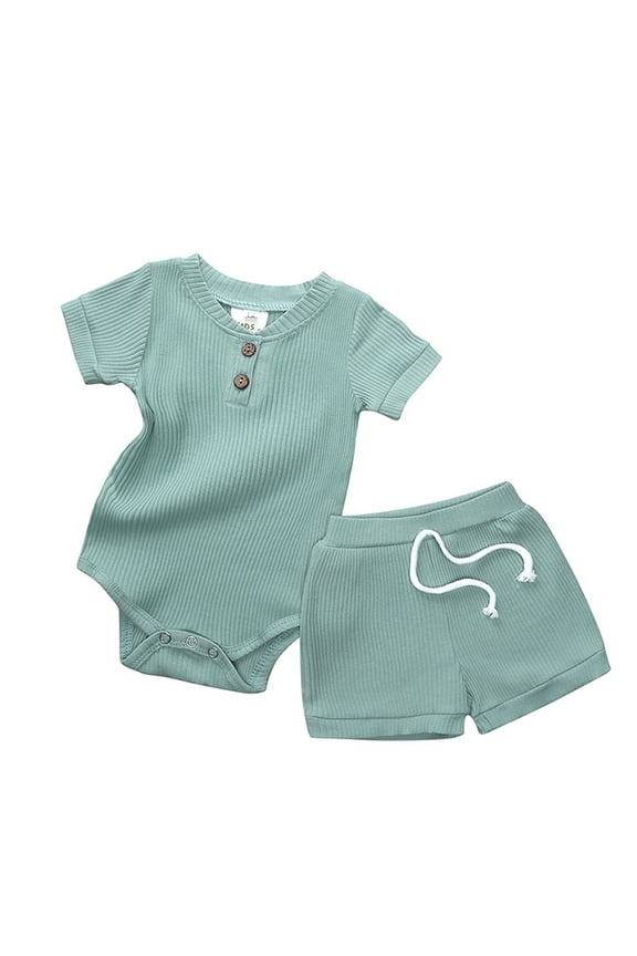 Baby Girls Swaddles Baby Girls Cotton Summer Solid Ribbed Short Sleeve Romper Bodysuit Shorts Set Outfits Baby Clothes 3 Months Cotton Green 12M