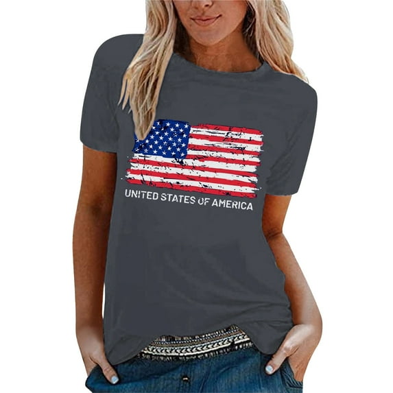 2DXuixsh Basics Leggings Women's Independence Day Printed Short Sleeve T Shirt Cotton Silk Womens Tops T Shirts for Women Gy2 Size Xxxl