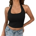 thumbnail image 1 of 2DXuixsh Basics Womens Tops Women Solid Rib Halter Neck Backless Crop Top Navel Suspender Top Warm Women Tank Top Camisole for Women Black Xl, 1 of 8