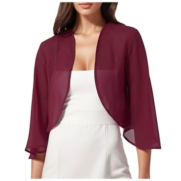 2DXuixsh Cardigan for Women Simple Women 3 4 Sleeve Sheer Soft Chiffon Bolero Open Front Jacket Cardigan Cover Ups Lightweight Open-Front Cardigan Sweater
