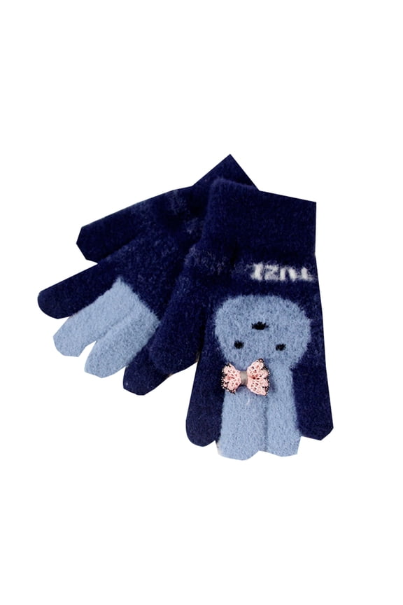 Child Winter Gloves Toddler Girls Gloves Rabbit Cute Cartoon Outdoor Winter Velvet Thickened Warm Cold Five Finger Gloves Science Gloves for Kids Cotton Blend Pink