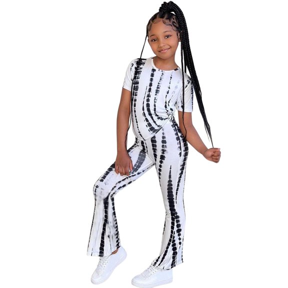 2DXuixsh Children Clothes Girls Size 7-8 Kids Toddler Baby Children Girls Summer Striped T Shirt Flared Pants Bell Bottoms Clothes Outfits Set Clothes Girl Nylon White 110