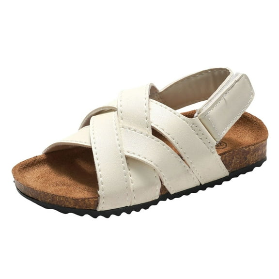 2DXuixsh Cork Footbed Sandals for Girl Slip on Arch Support Leather Slides for Girl Footwear Children's Cork Sandals Students Boys One Word Flip Flops Beach Sandals White Size 1.5