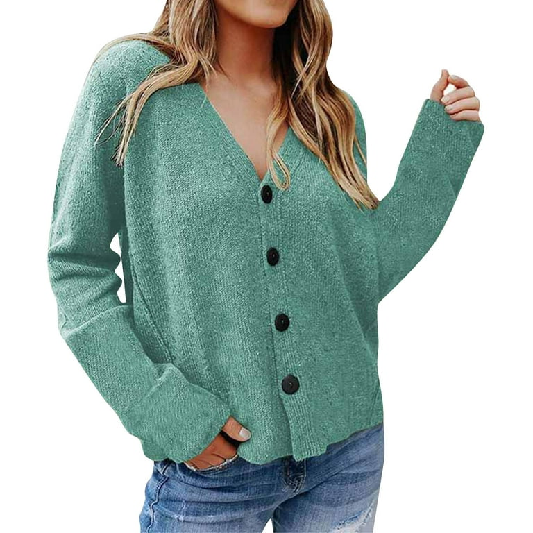 2DXuixsh Cotton Sweaters for Women Petite Womens Long Sleeve Loose Knit Cable Open Front Button Cardigan Sweater Outerwear Coat with Pockets Sweater