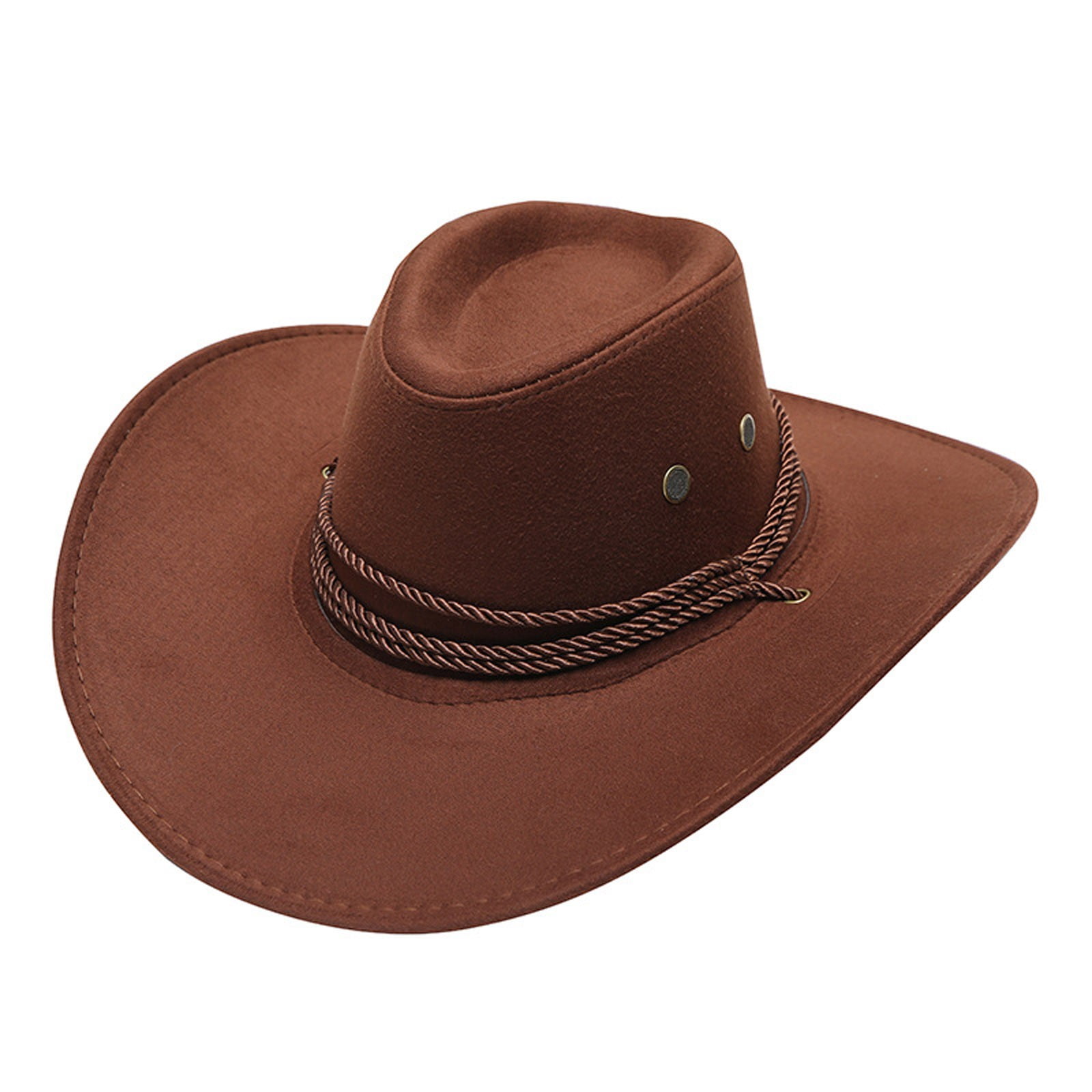 2DXuixsh Cowboy Western Hats for Men Adult Casual Solid Summer Western  Fashion Cowboy Sun Hat Wide Brim Travel Sun Cap Belly Cowboy Hat 7 1/2  Brown
