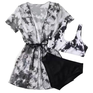 2DXuixsh Cute Bathing Suits Preteens Kids Child Girls 3 Piece Swimsuits Print Bikini Tops Underpants Tulle Coat Bathing Suit Coat Swimwear Set Toddler Swimming Suit Girl 5T White 130