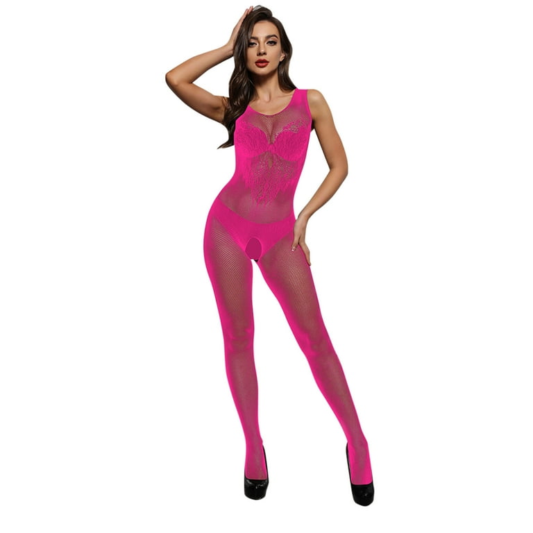 2DXuixsh Cute Lingerie Women Lingerie Sleepwear Nightwear Body Stocking Bodysuit  Sheer Lingerie Lingerie with Garter for Women Plus Size Spandex Hot Pink 