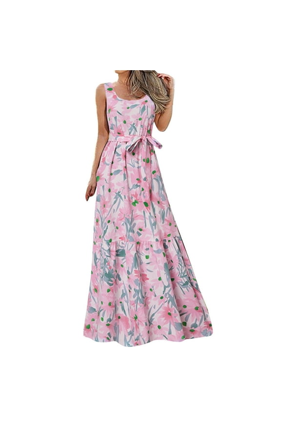 Cute Summer Dresses for Women with Floral Print Sleeveless Long Dress Casual Elegant Loose for Party Maxi Dress for Women Plus Size Formal Polyester,Spandex Pink Xxl
