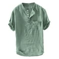thumbnail image 1 of 2DXuixsh Dress Shirt Without Collar for Men Men's Summer Cotton Button Short Sleeves Fashion Large Blouse Top Striped Dress Shirts Men Green Xxxl, 1 of 5