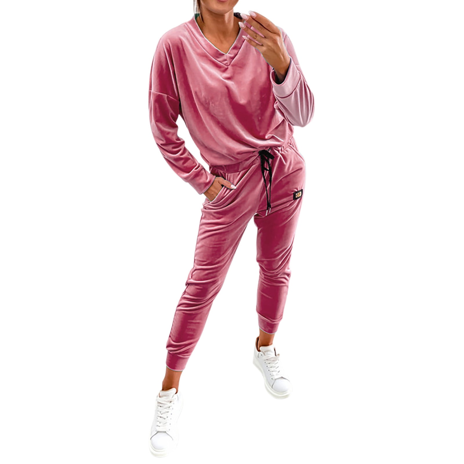 SHOPESSA Jogging Suits for Women 2 Piece Set Track Pant with Pockets  Sweatshirt Pants Set Trendy Clothes