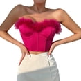 thumbnail image 1 of 2DXuixsh Elegant Camisole Tops for Women Solid Color Sexy V Neck Lace Short Feather Corset Top Summer Tank Shirt Dressy Tops for Women Hot Pink Size L, 1 of 7