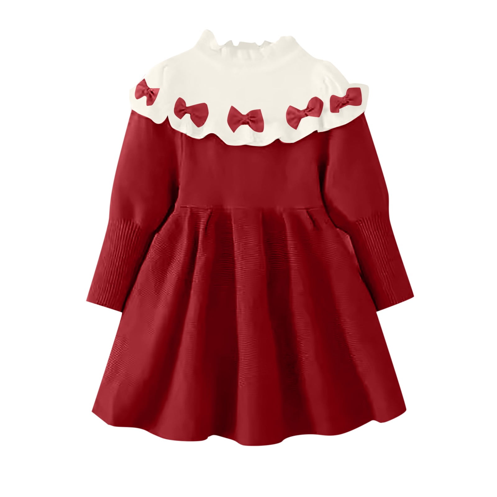 2DXuixsh Flower Girl Dress Little Girls Knit Sweater Dress Bowknot
